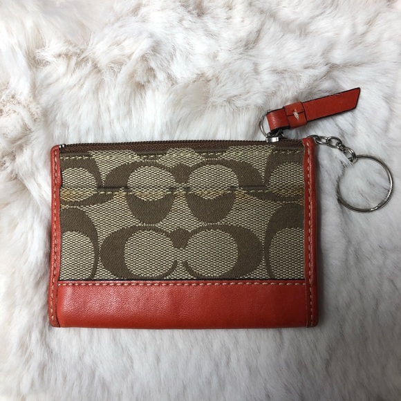 Authentic Coach Logo Tan Rust Key Clutch Wristlet - Picture 3 of 3